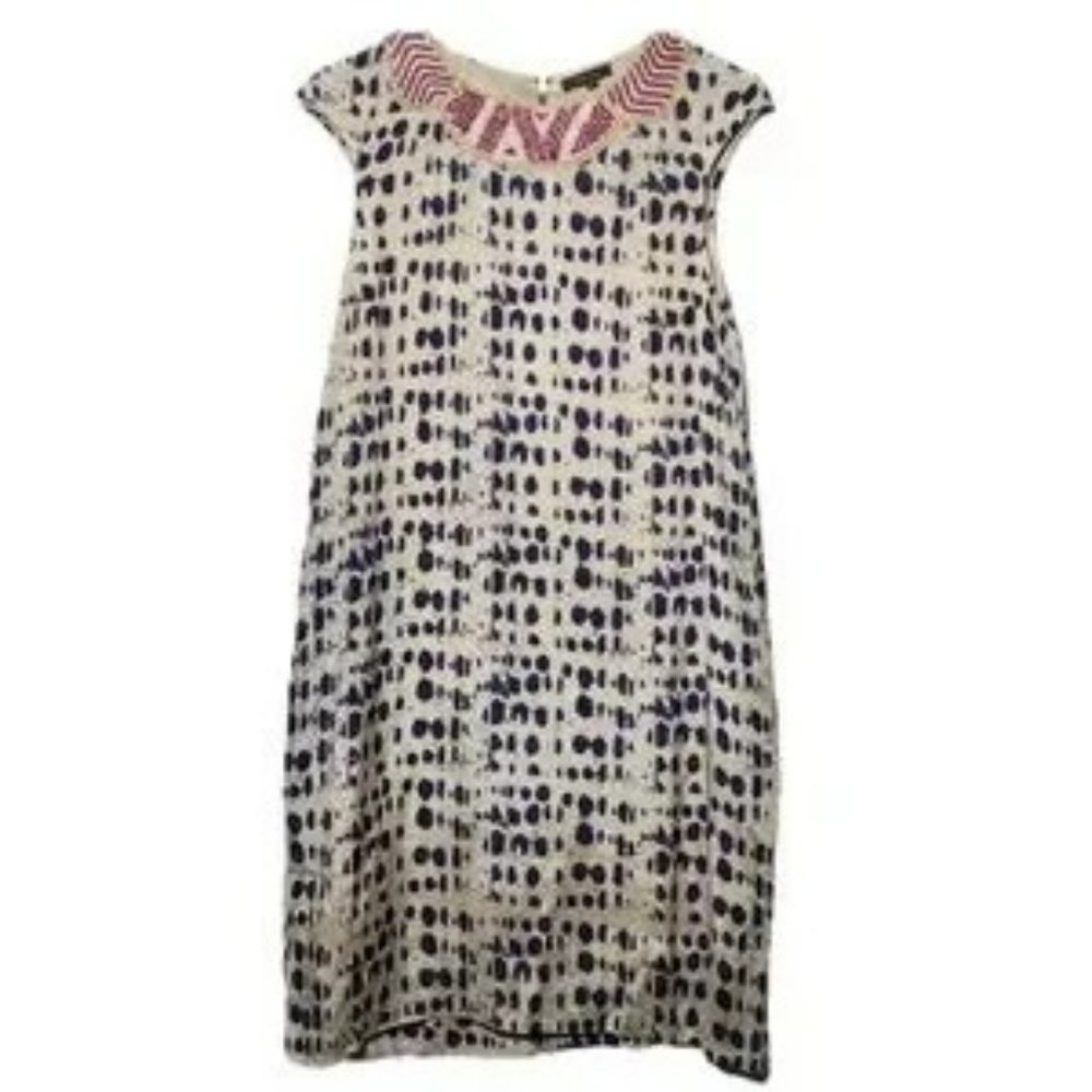 VINEET BAHL x ANTHROPOLOGIE blue dot Printed Shift Dress size M
